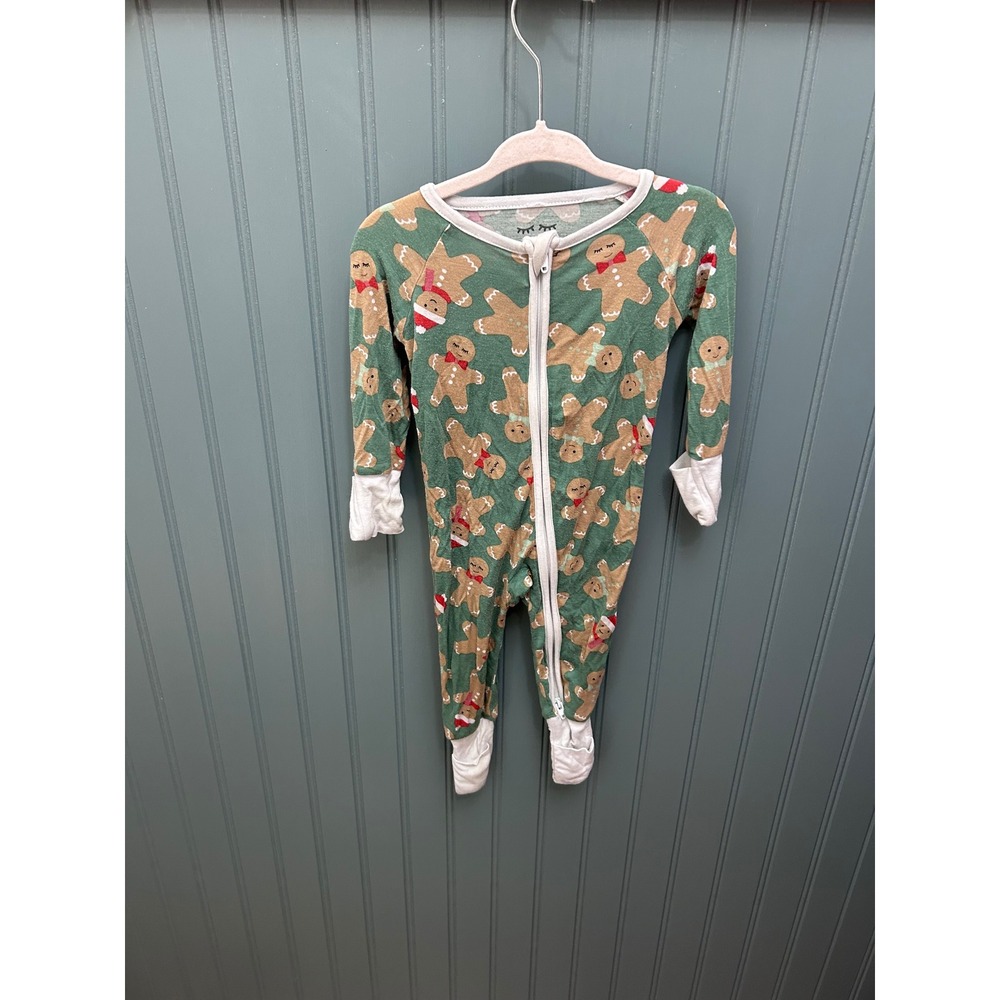 Little Sleepies Gingerbread Zippy Bamboo Romper Green 0-3 Months Christmas PJs